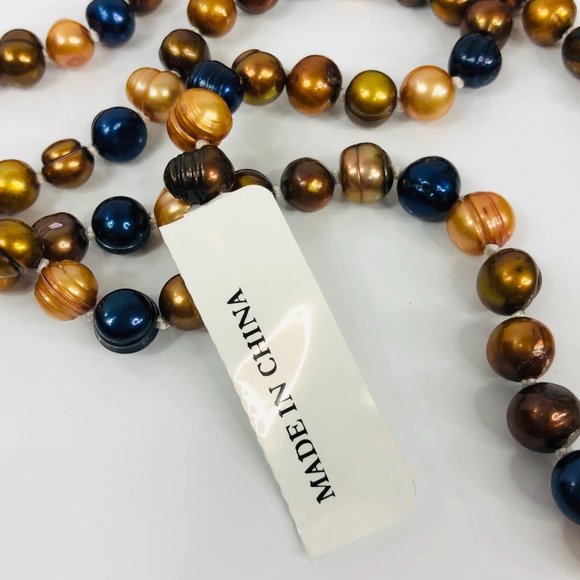 Blue Freshwater Pearl Necklace Extra Long Copper - Picture 6 of 7